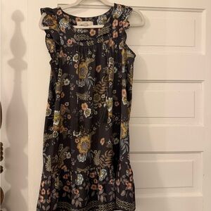 Floral Sleeveless Tiered Shift Dress - Black with Yellow & Blue Flowers